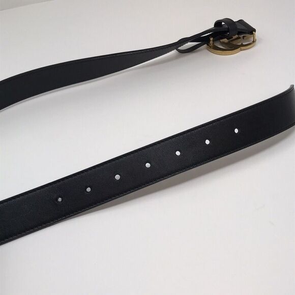 Gucci GG Marmont Thin Belt Black Leather Brass Double G Women Size 75/30 - Picture 3 of 14